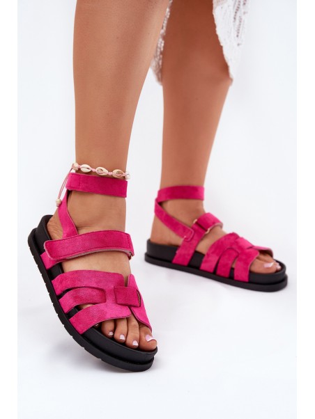 Eco Suede Women's Sandals With Velcro Fuchsia Valpera