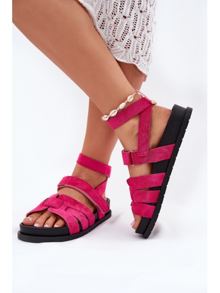 Eco Suede Women's Sandals With Velcro Fuchsia Valpera