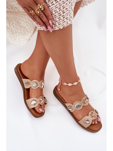 Women's sandals with golden accents beige Jenoriela