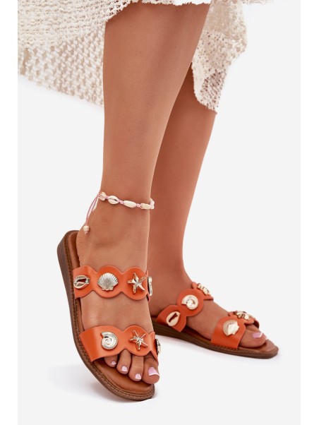 Women's Sandals With Golden Embellishments Orange Jenoriela