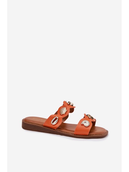 Women's Sandals With Golden Embellishments Orange Jenoriela
