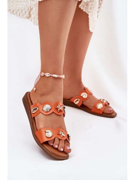 Women's Sandals With Golden Embellishments Orange Jenoriela
