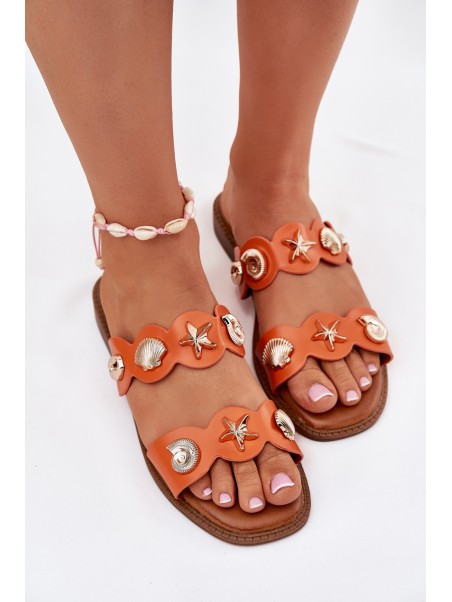 Women's Sandals With Golden Embellishments Orange Jenoriela