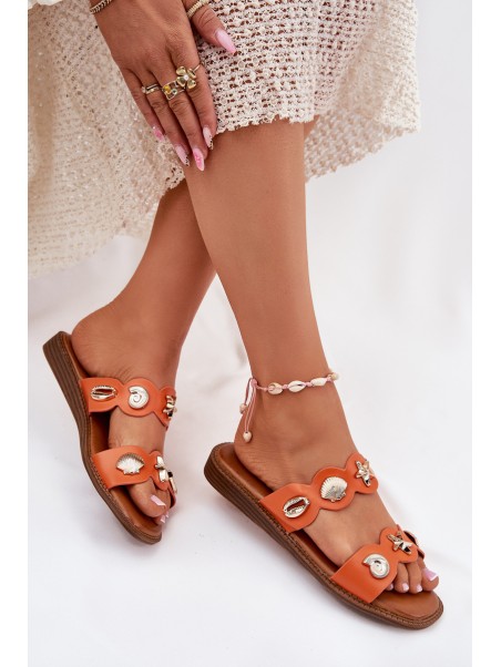 Women's Sandals With Golden Embellishments Orange Jenoriela