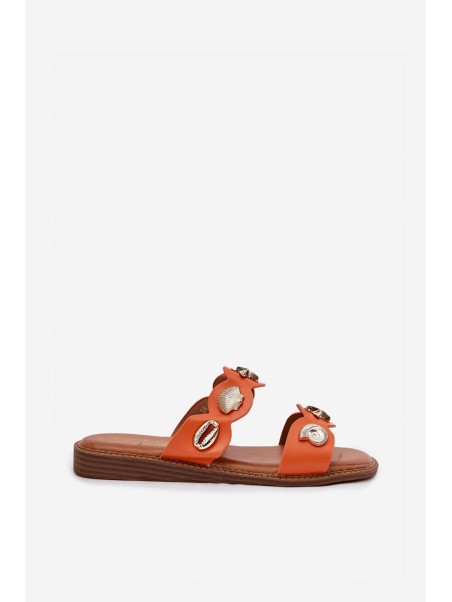 Women's Sandals With Golden Embellishments Orange Jenoriela