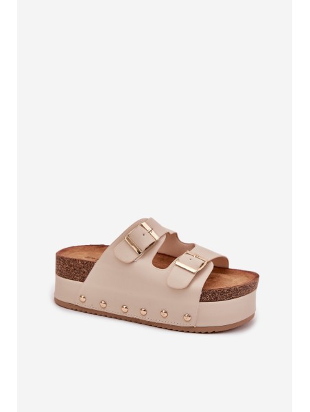 Women's Sandals With Buckles On A Chunky Platform Beige Odisene