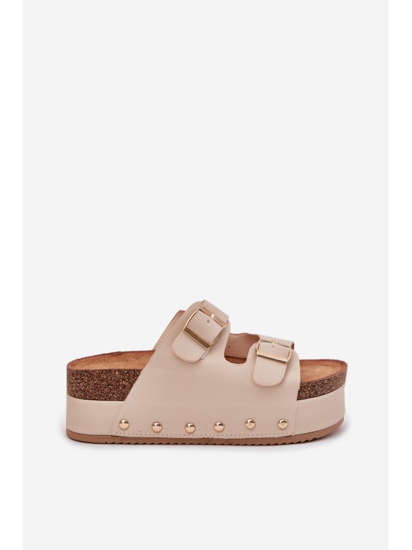 Women's Sandals With Buckles On A Chunky Platform Beige Odisene