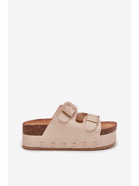 Women's Sandals With Buckles On A Chunky Platform Beige Odisene