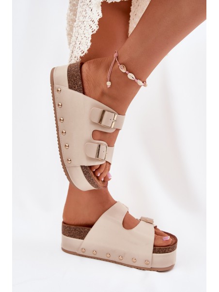 Women's Sandals With Buckles On A Chunky Platform Beige Odisene