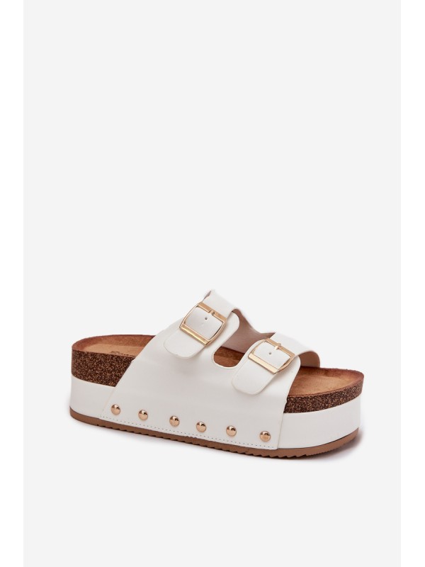 Women's Sandals With Buckles On Massive Platform White Odisene