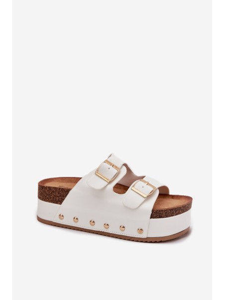 Women's Sandals With Buckles On Massive Platform White Odisene