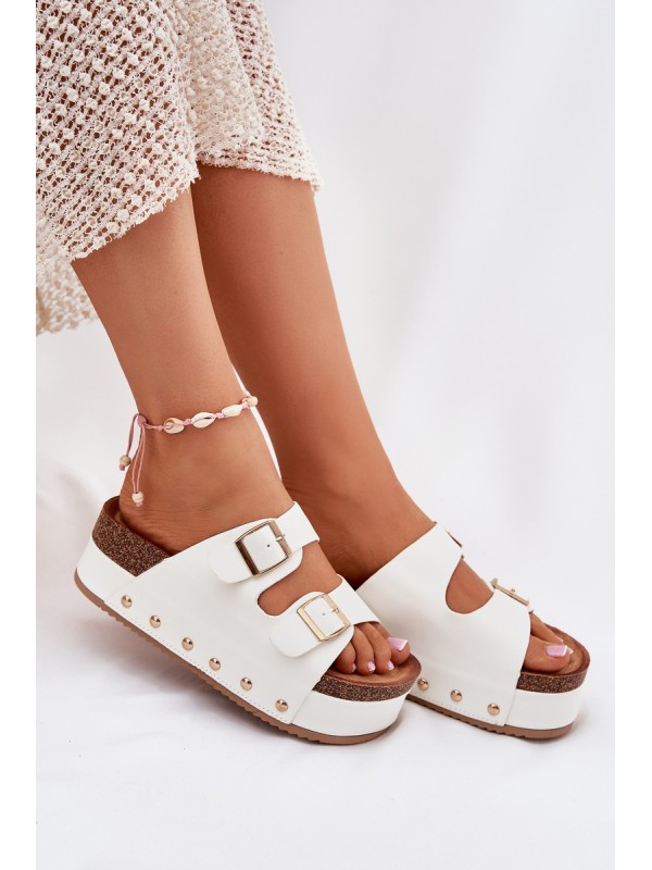 Women's Sandals With Buckles On Massive Platform White Odisene