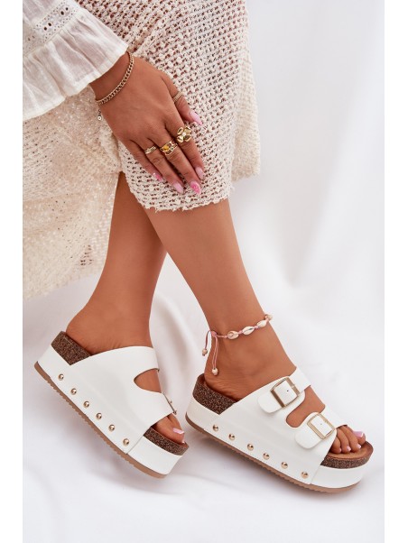 Women's Sandals With Buckles On Massive Platform White Odisene