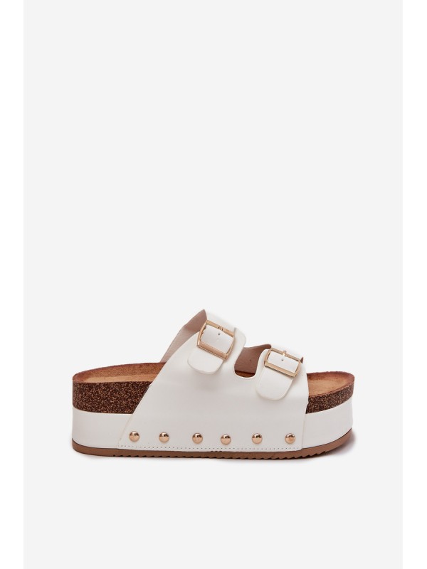 Women's Sandals With Buckles On Massive Platform White Odisene