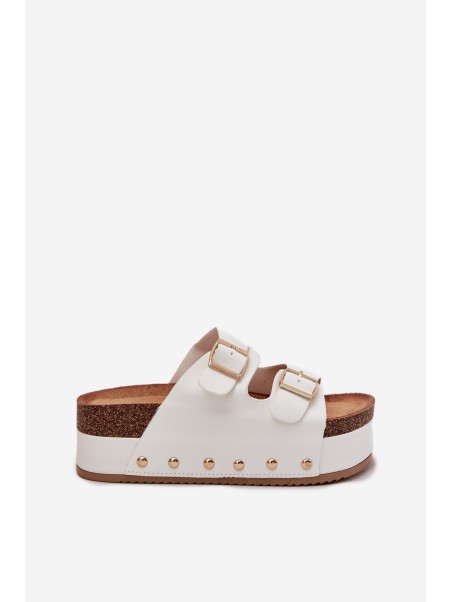 Women's Sandals With Buckles On Massive Platform White Odisene