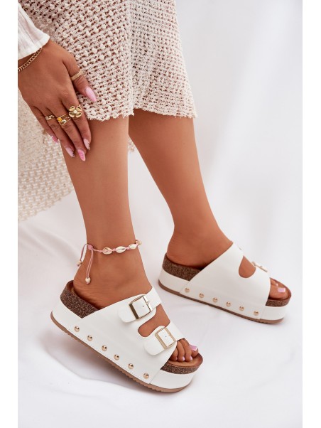 Women's Sandals With Buckles On Massive Platform White Odisene