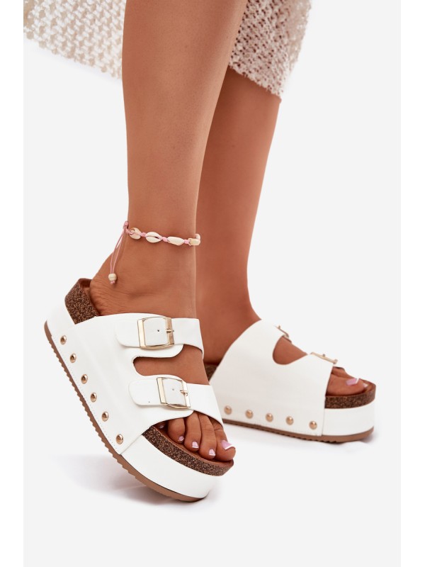 Women's Sandals With Buckles On Massive Platform White Odisene