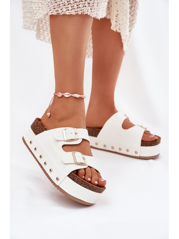 Women's Sandals With Buckles On Massive Platform White Odisene