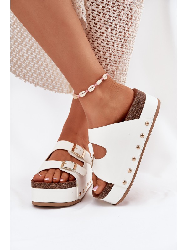 Women's Sandals With Buckles On Massive Platform White Odisene
