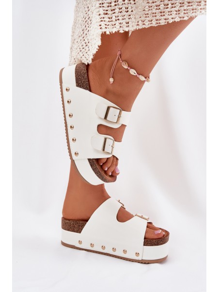 Women's Sandals With Buckles On Massive Platform White Odisene