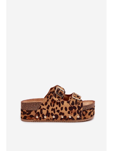 Women's sandals with buckles on a massive platform leopard Odisene