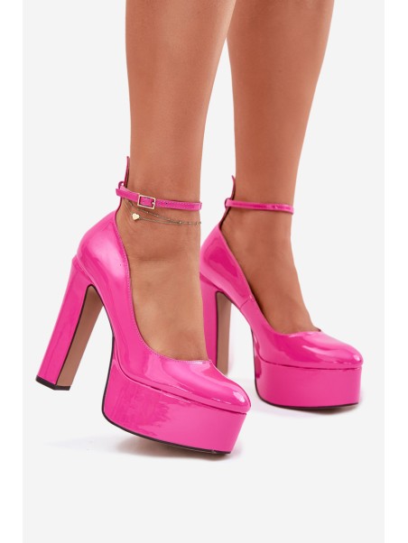 Lacquered High Heeled Pumps With Platform Pink Nianka