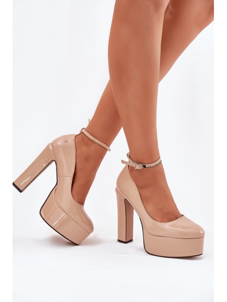 Lacquered High Heel And Platform Pumps Beige Nianka