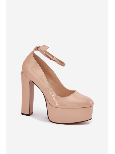 Lacquered High Heel And Platform Pumps Beige Nianka