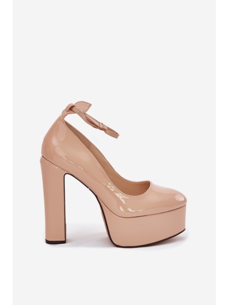 Lacquered High Heel And Platform Pumps Beige Nianka