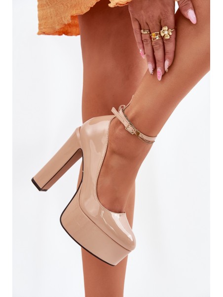Lacquered High Heel And Platform Pumps Beige Nianka