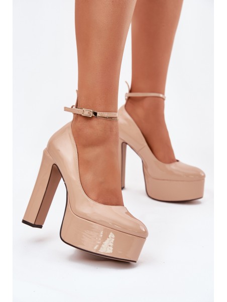 Lacquered High Heel And Platform Pumps Beige Nianka