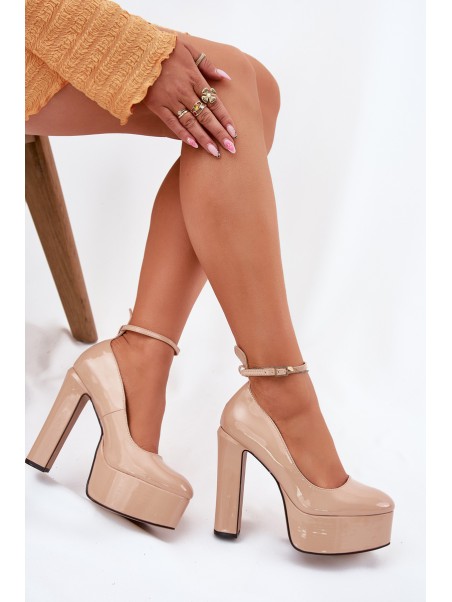 Lacquered High Heel And Platform Pumps Beige Nianka