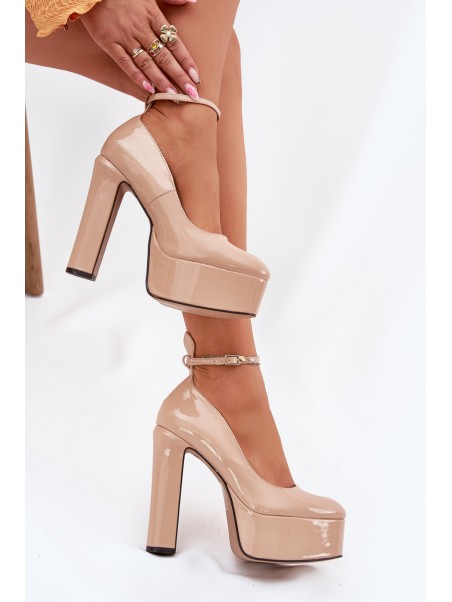 Lacquered High Heel And Platform Pumps Beige Nianka