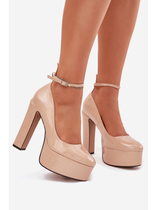 Lacquered High Heel And Platform Pumps Beige Nianka