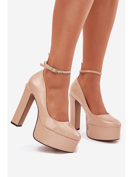 Lacquered High Heel And Platform Pumps Beige Nianka