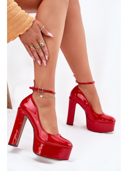 Lacquered High Heel And Platform Pumps Red Nianka