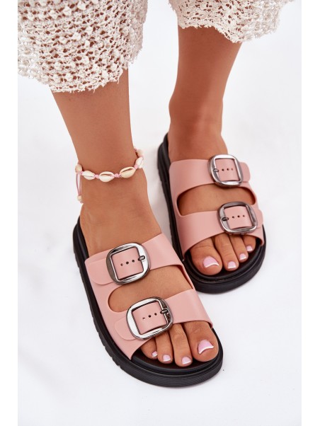 Ladies Sandals With Buckles On Platform Pink Elamas