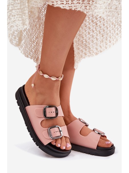 Ladies Sandals With Buckles On Platform Pink Elamas