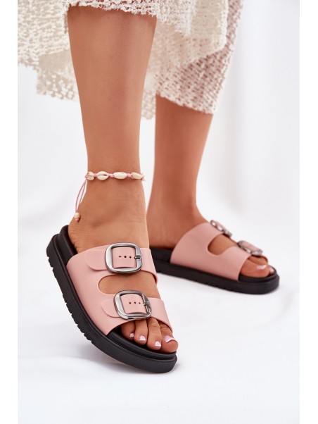 Ladies Sandals With Buckles On Platform Pink Elamas