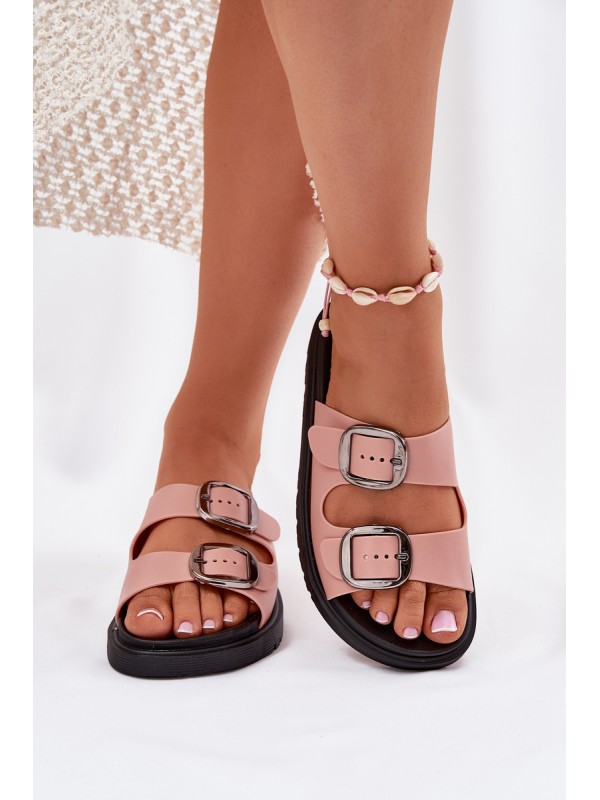 Ladies Sandals With Buckles On Platform Pink Elamas