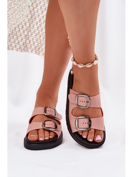 Ladies Sandals With Buckles On Platform Pink Elamas
