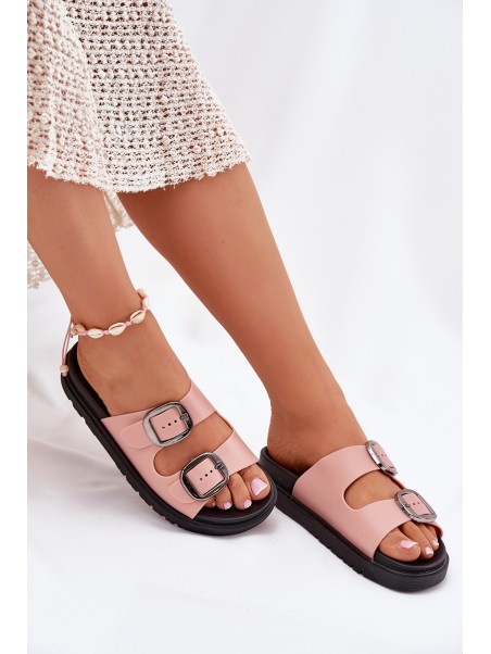 Ladies Sandals With Buckles On Platform Pink Elamas