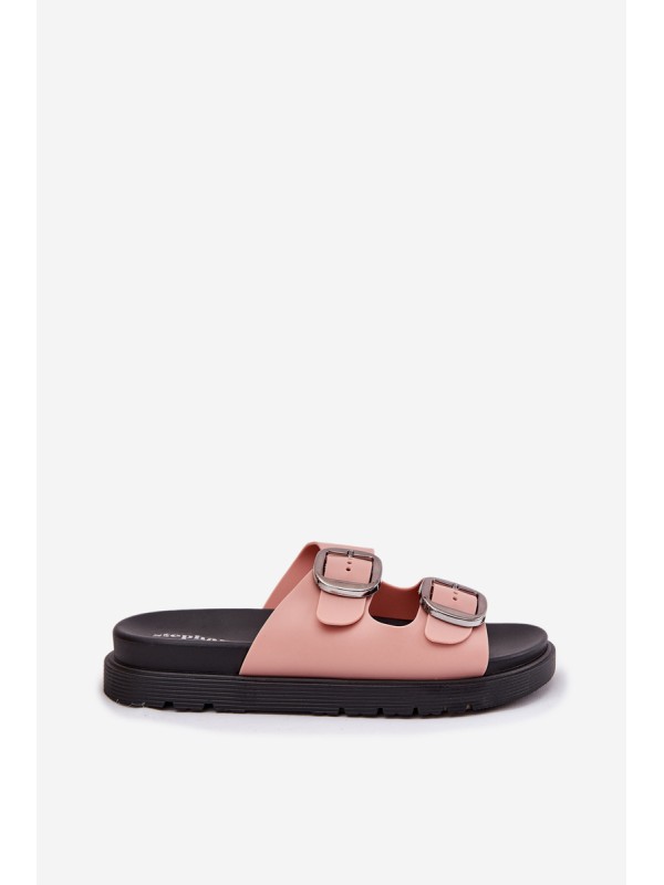 Ladies Sandals With Buckles On Platform Pink Elamas