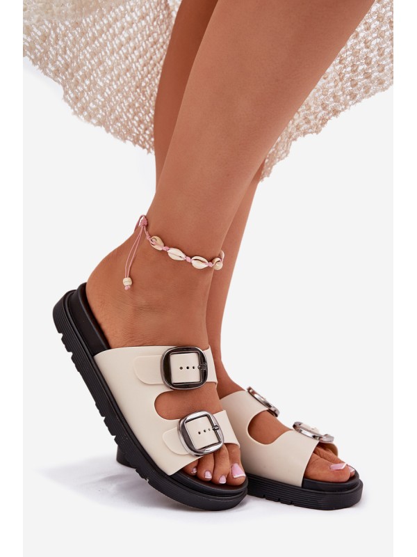 Women's Buckled Platform Sandals Beige Elamas
