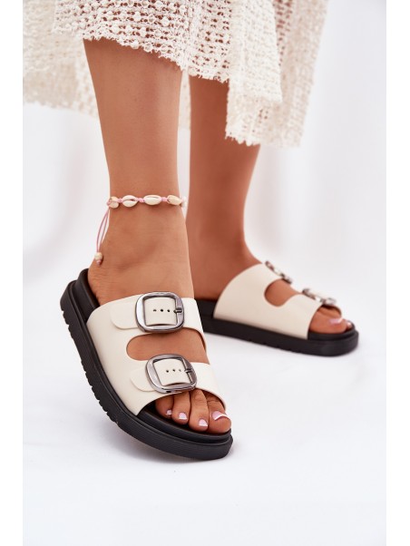 Women's Buckled Platform Sandals Beige Elamas