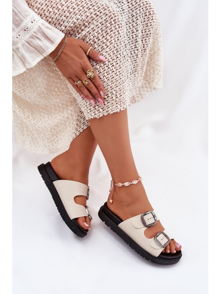 Women's Buckled Platform Sandals Beige Elamas