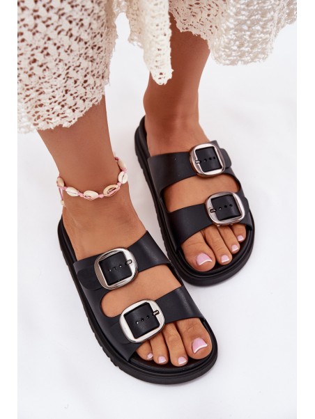 Women's Sandals With Buckles On Platform Black Elamas