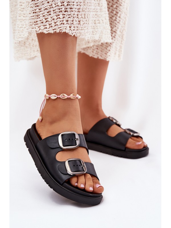 Women's Sandals With Buckles On Platform Black Elamas