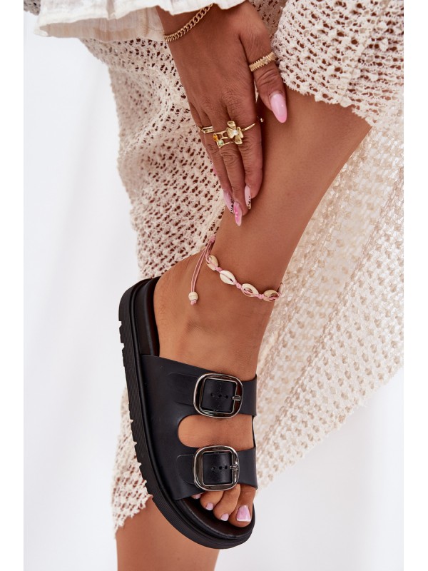 Women's Sandals With Buckles On Platform Black Elamas