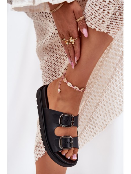 Women's Sandals With Buckles On Platform Black Elamas